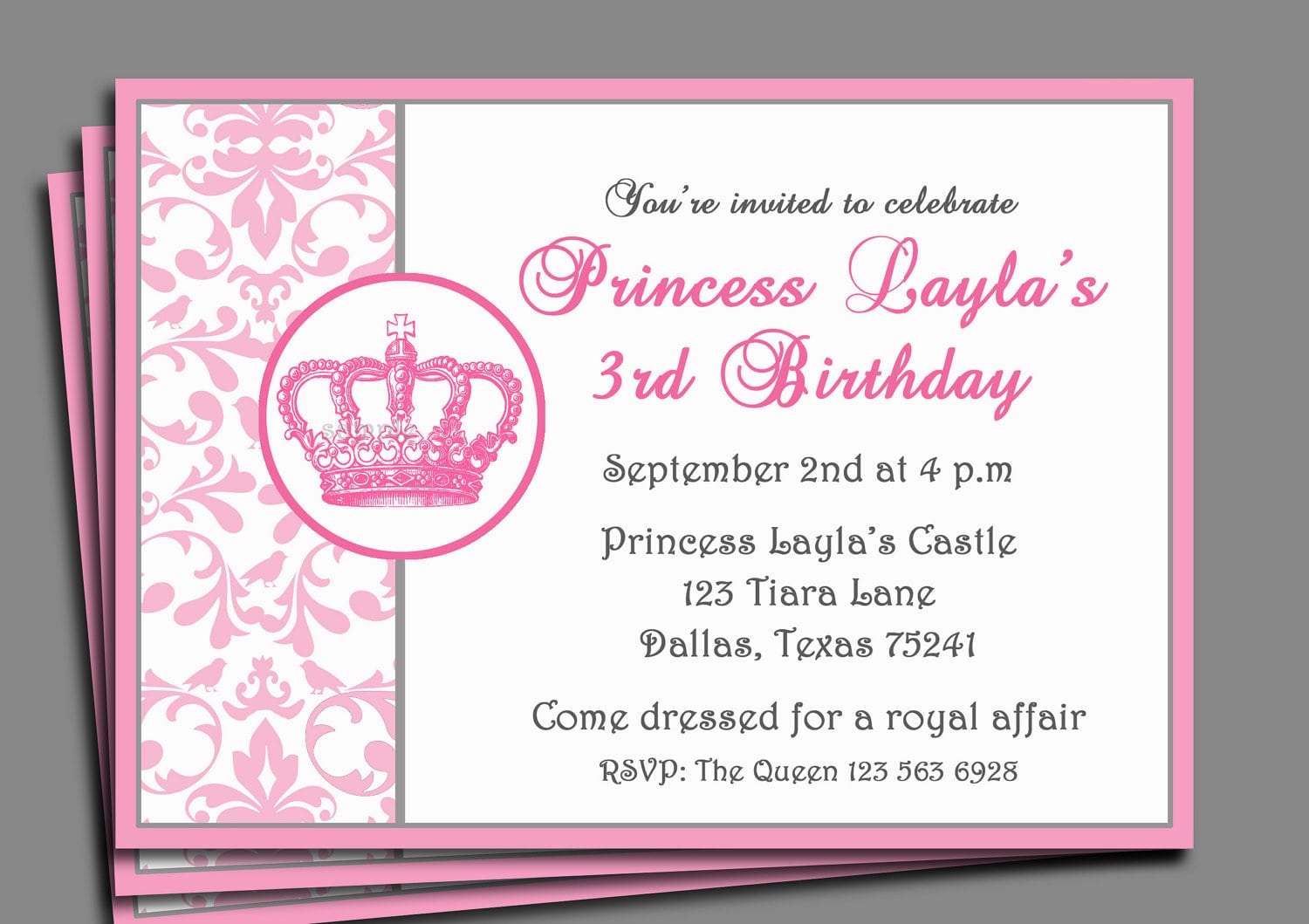 Princess Party Invitation Printable Or Printed With Free