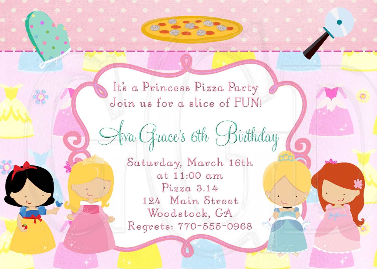 Princess Pizza Party Invitation Digital File