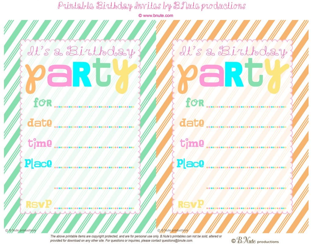 Printable Birthday Party Invitation Cards