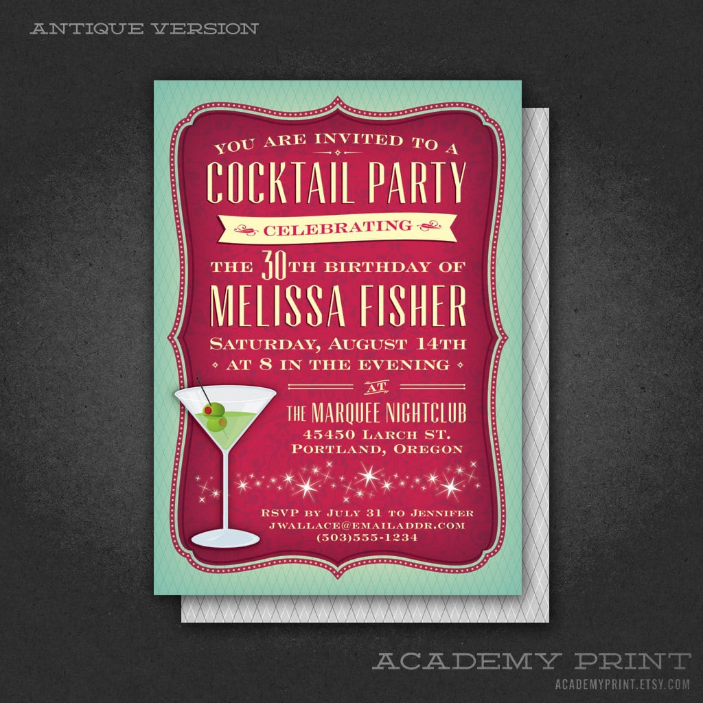 Printable Cocktail Party Birthday Invitation With Martini