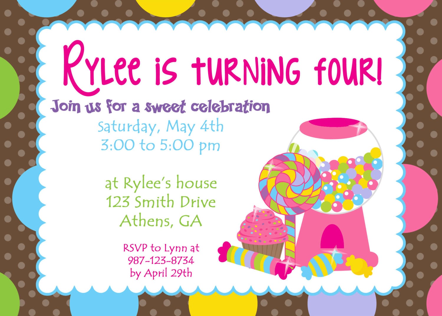 Printable Colorful Candy Land Party Invitation  Sweet Treats