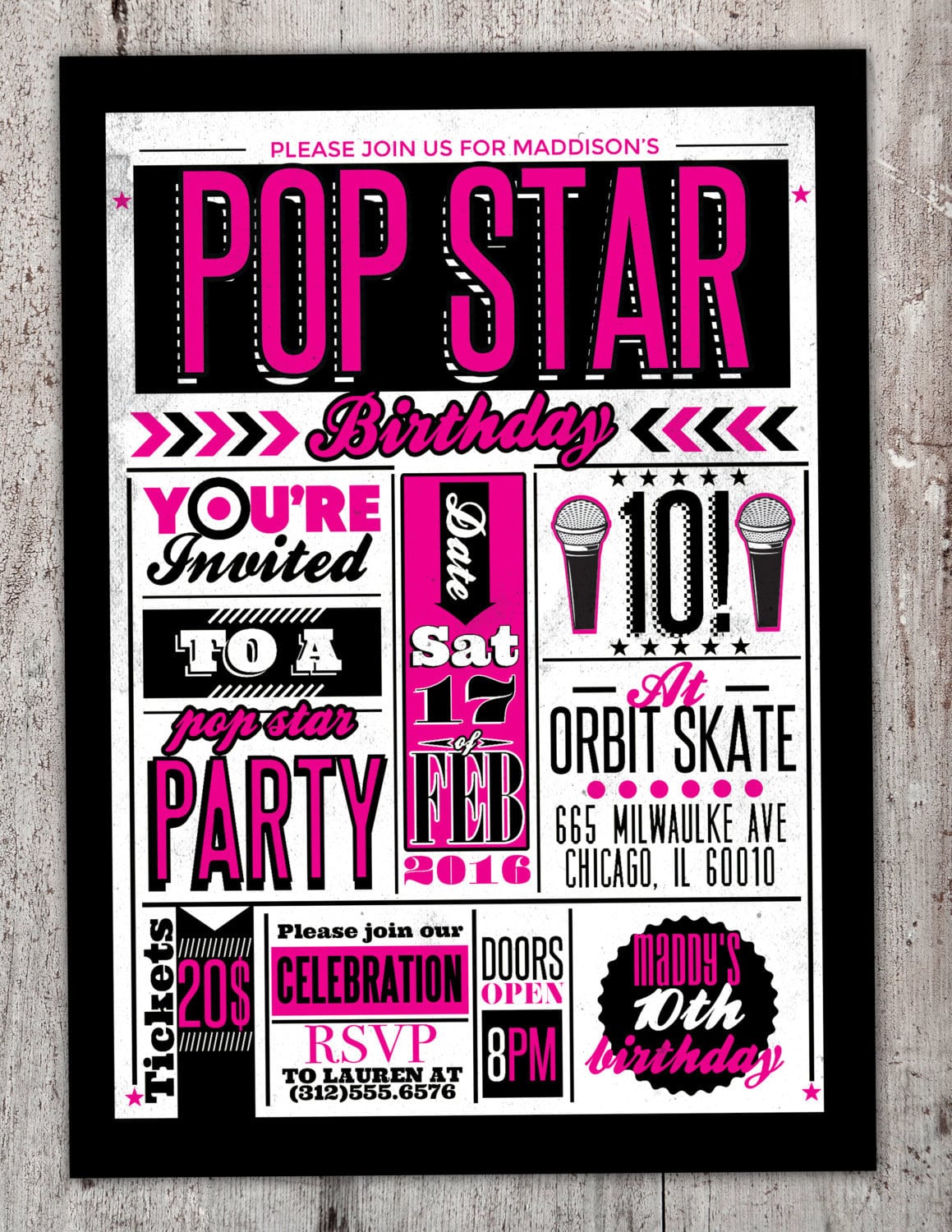 Rock Star Gig Poster Theme Birthday Invitation, Boy Birthday