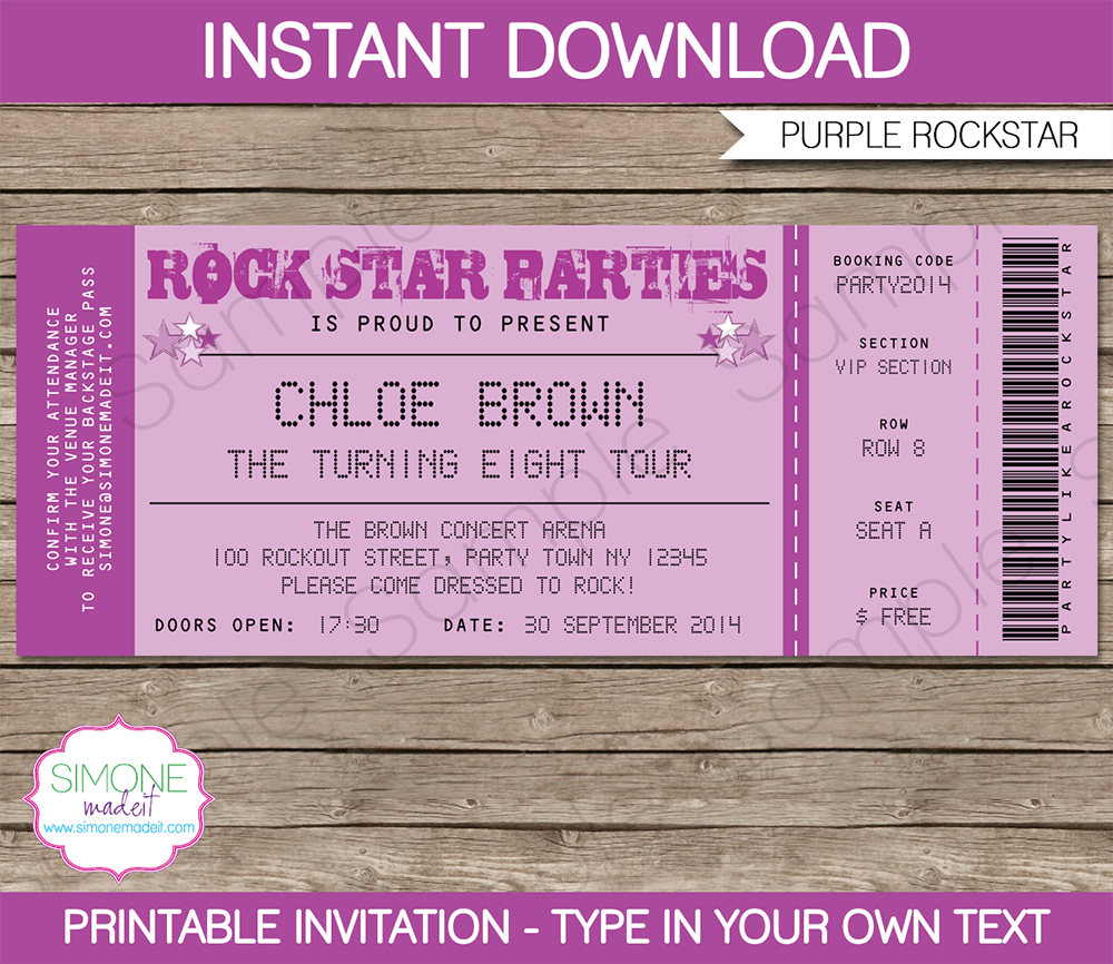 Rock Star Party Ticket Invitations Template