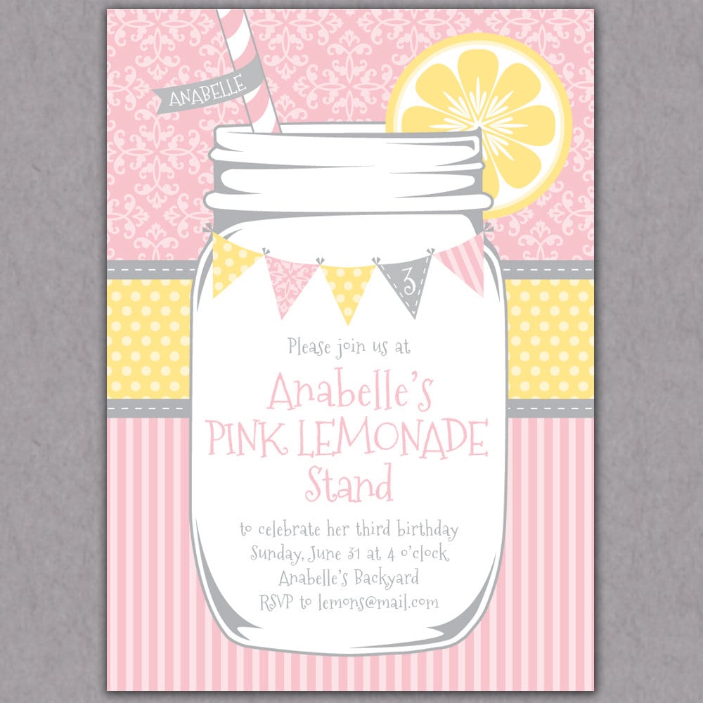 Shabby Chic Mason Jar Lemonade Party Invitation Printable