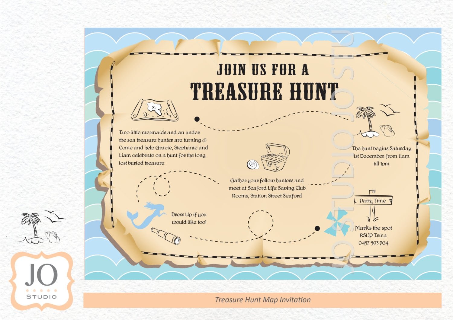 Treasure Hunt   Scavenger Hunt Themed Treasure Map Invitation