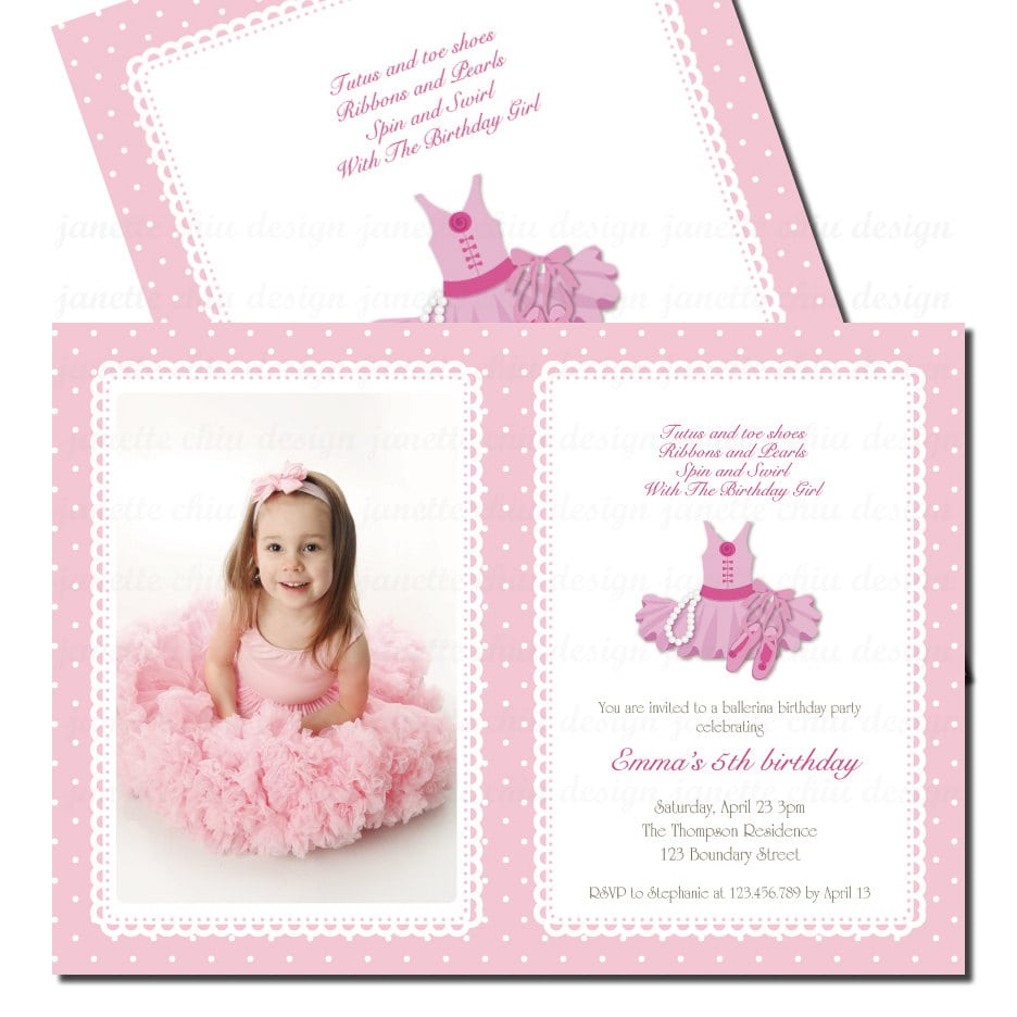 Tutu & Pearl Ballet Birthday Party Photo Invitation Digital