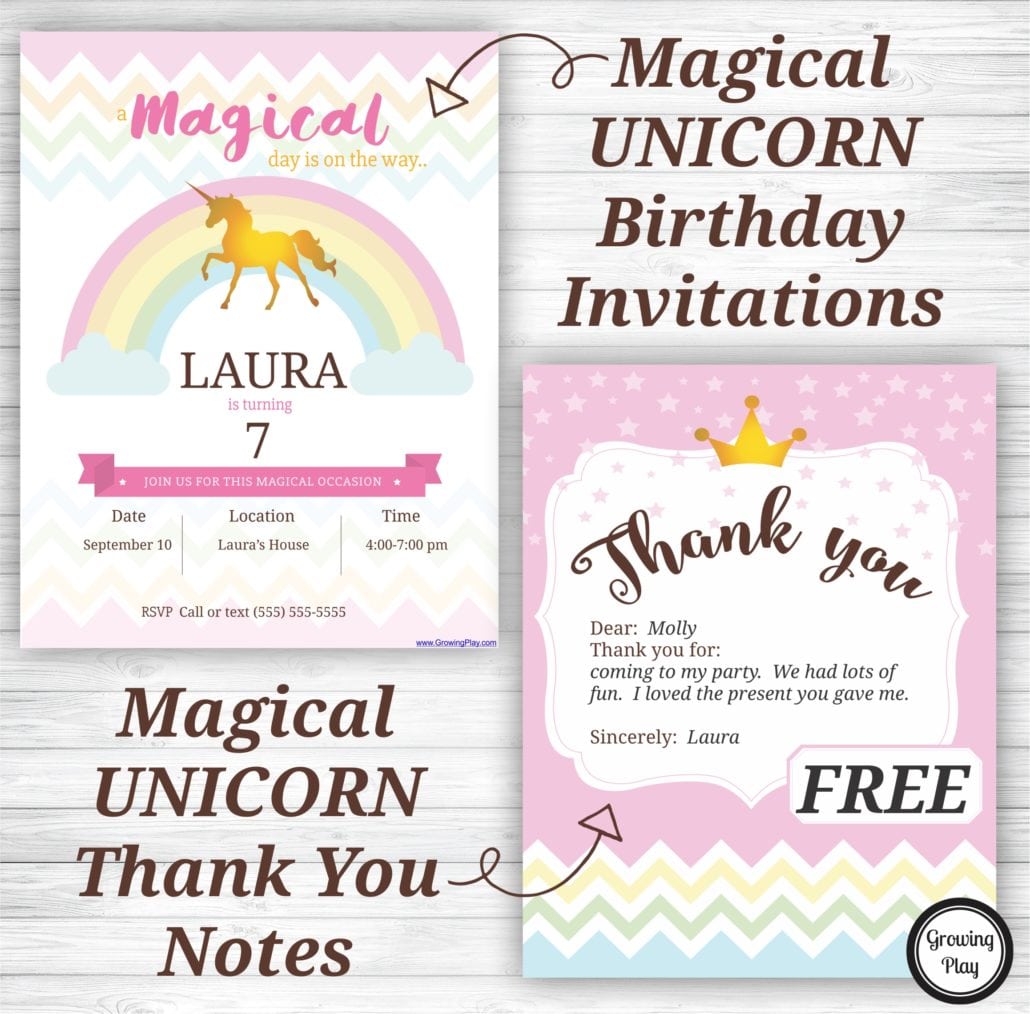 Unicorn Birthday Party Invitations And Thank You Notes