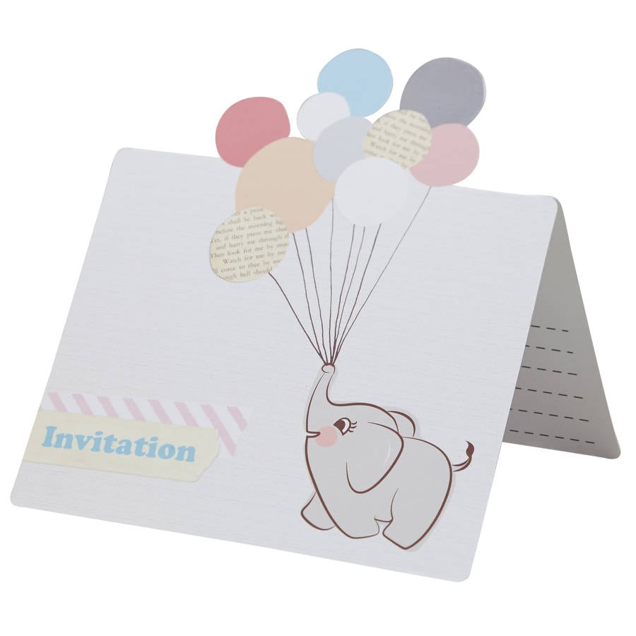 Vintage Themed Baby Elephant Party Invitations