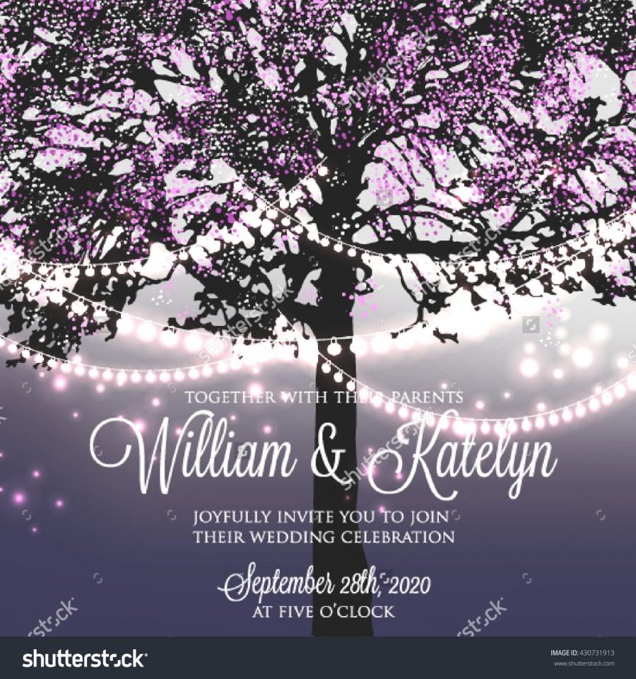 Wedding Invitation With Glowing Lights On The Tree  Garden Party