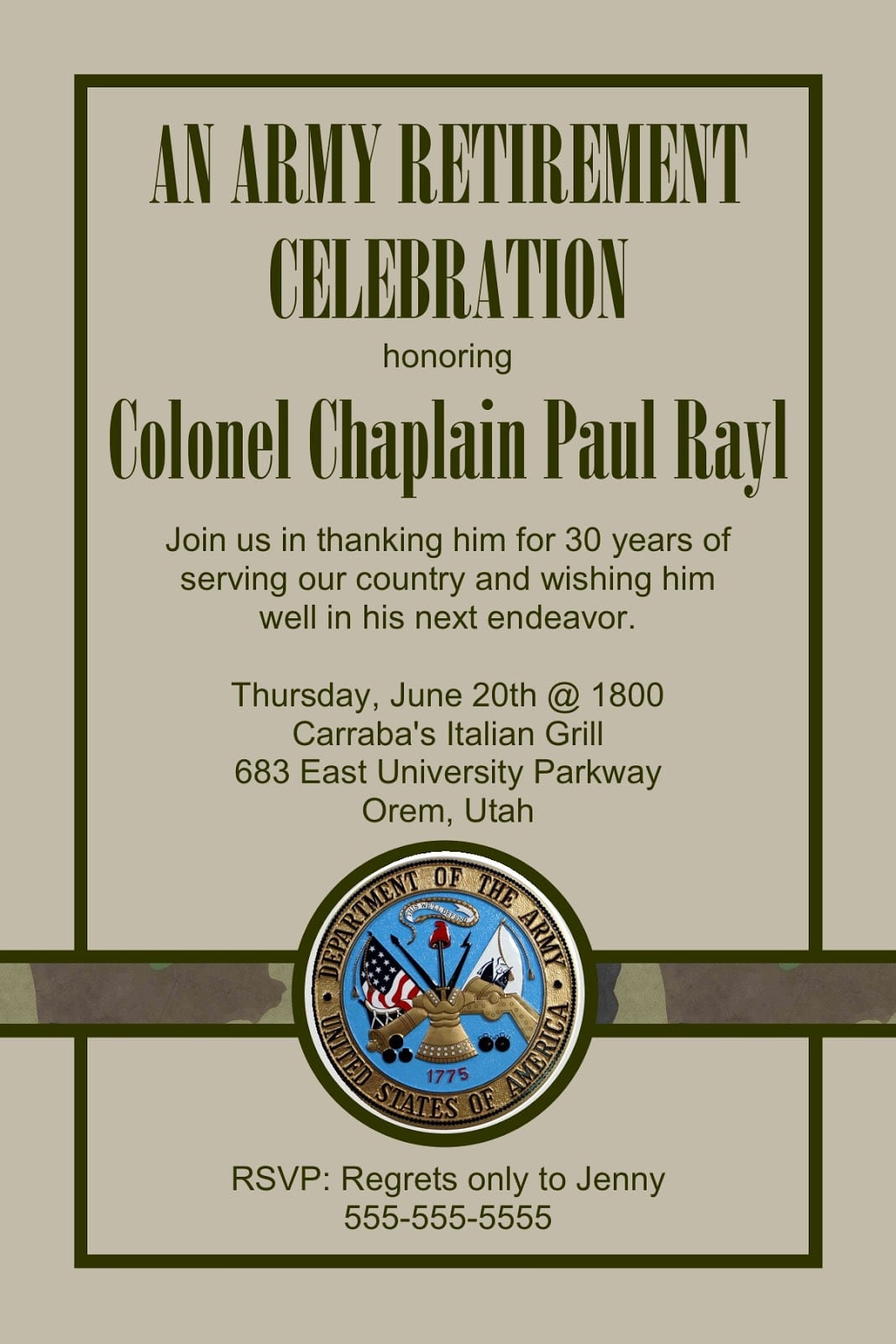 What 5 Teach Me  Army Retirement Invitation