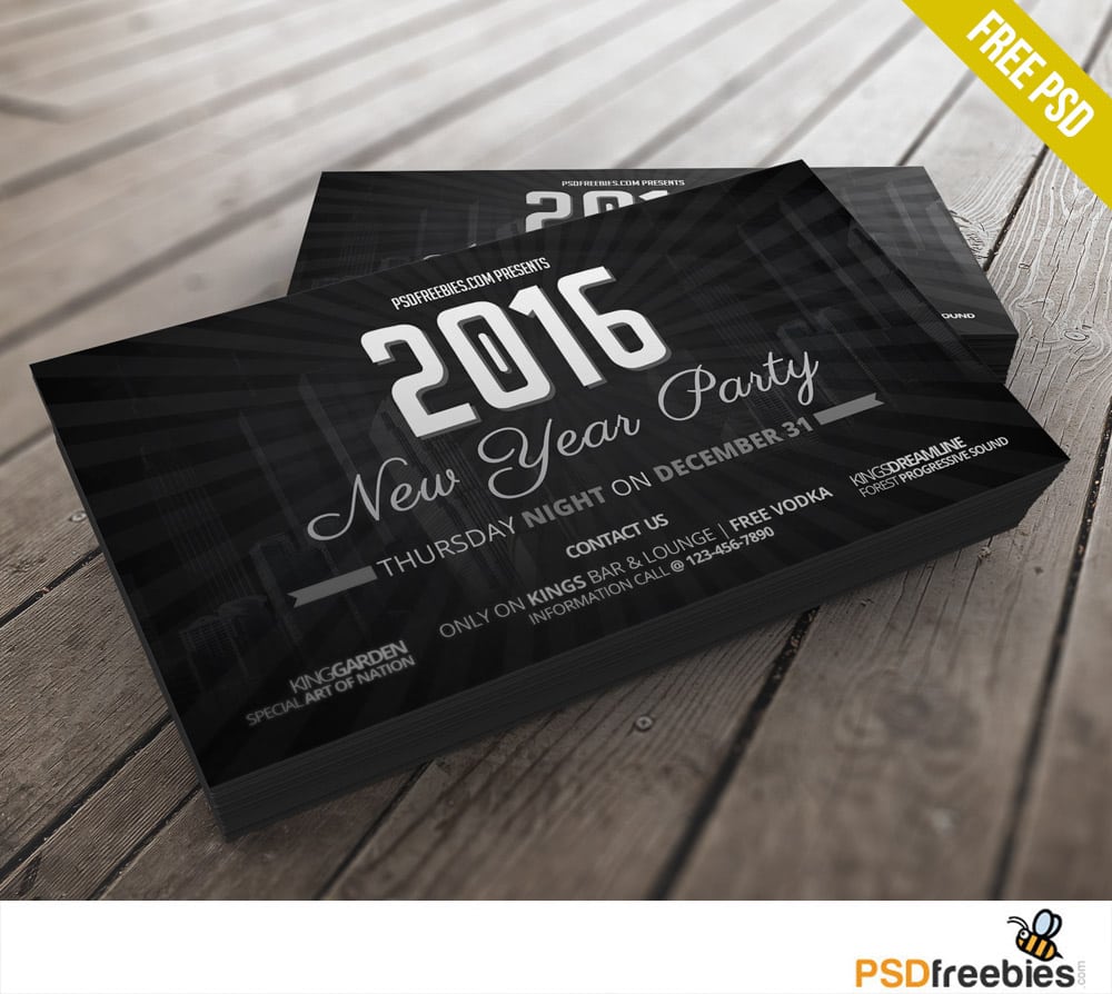 2016 New Years Party Invitation Card Free Psd