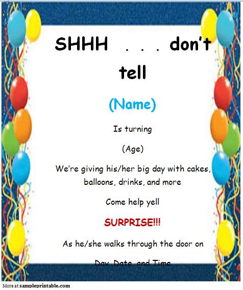 40th Birthday Ideas  Free Surprise Birthday Invitation Templates