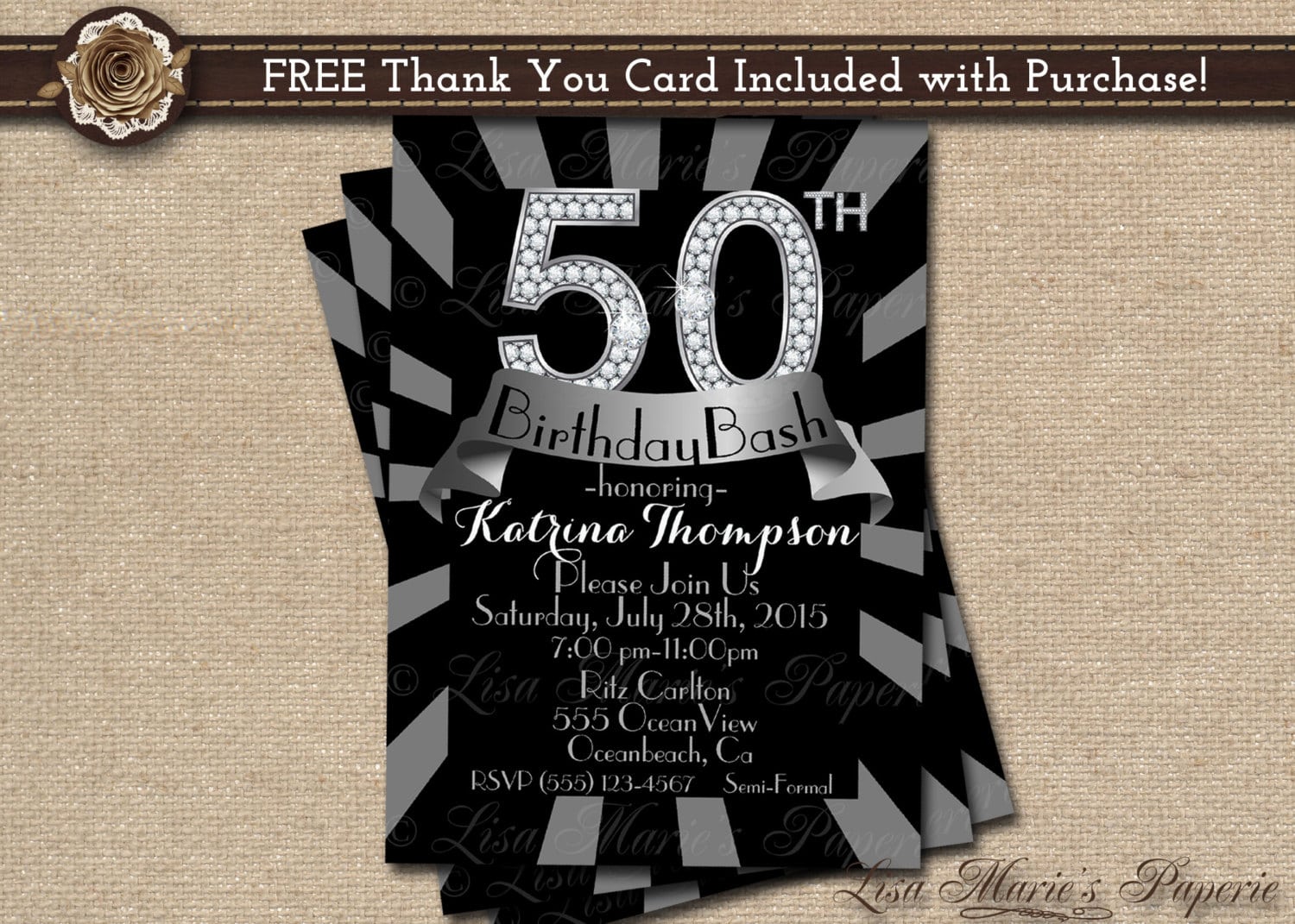 50 Birthday Invitation 50th Birthday Party Invitationdiamond