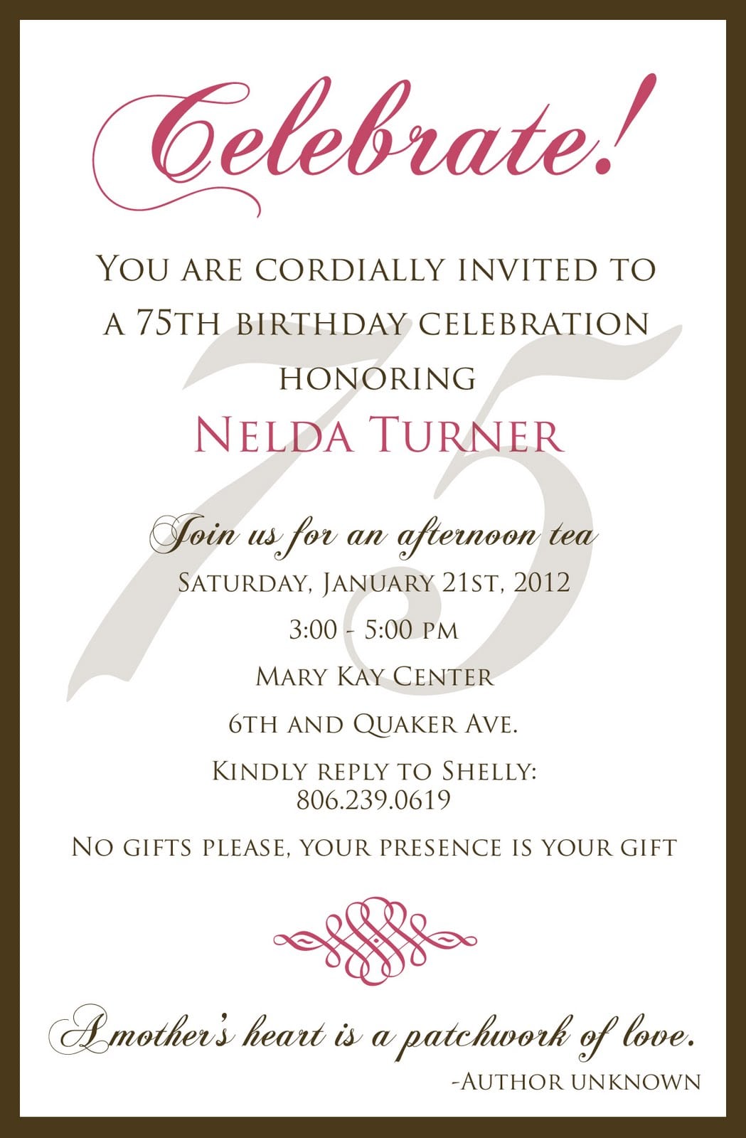 75th Birthday Invitation Wording