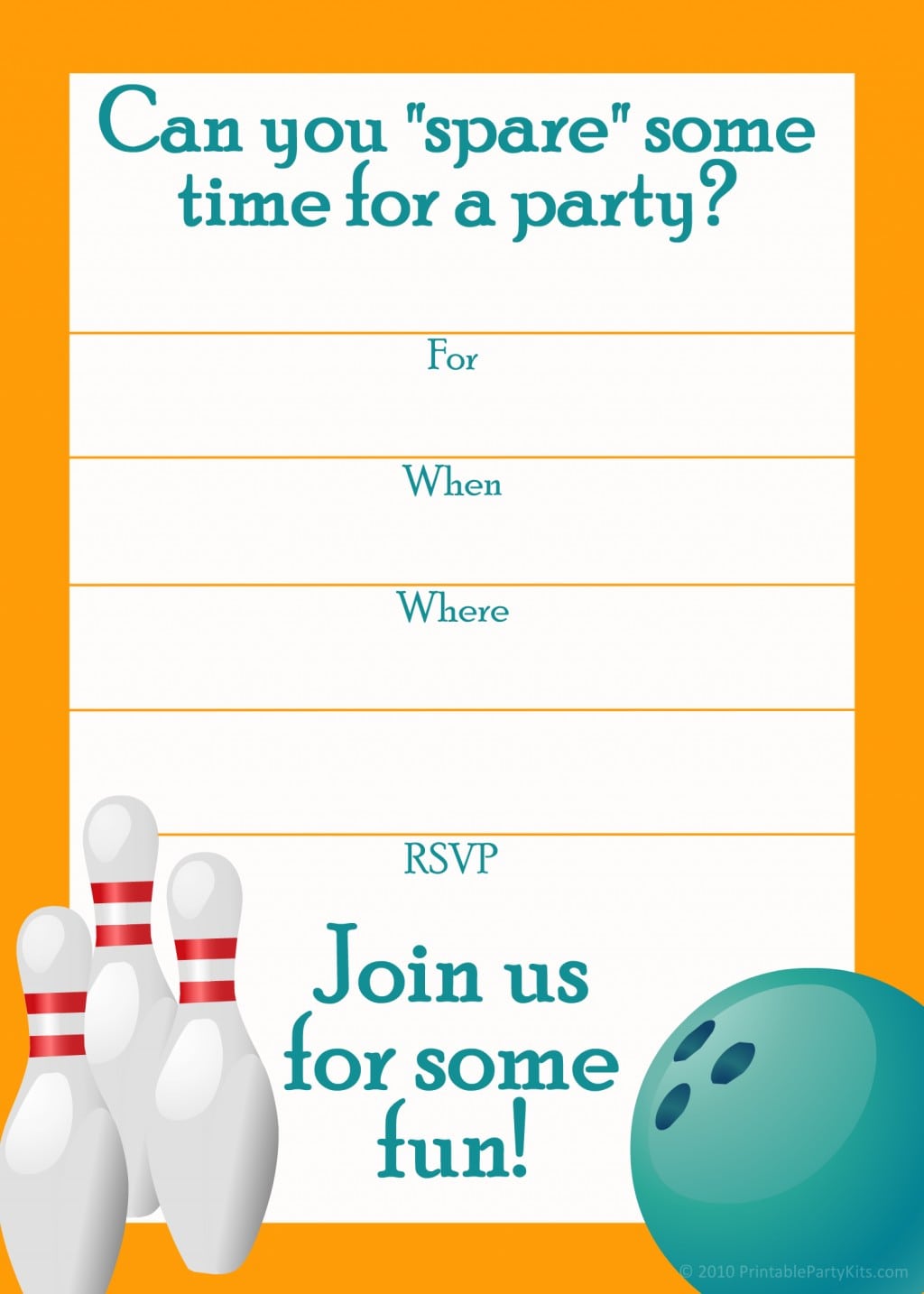 Bowling Party Invites Template