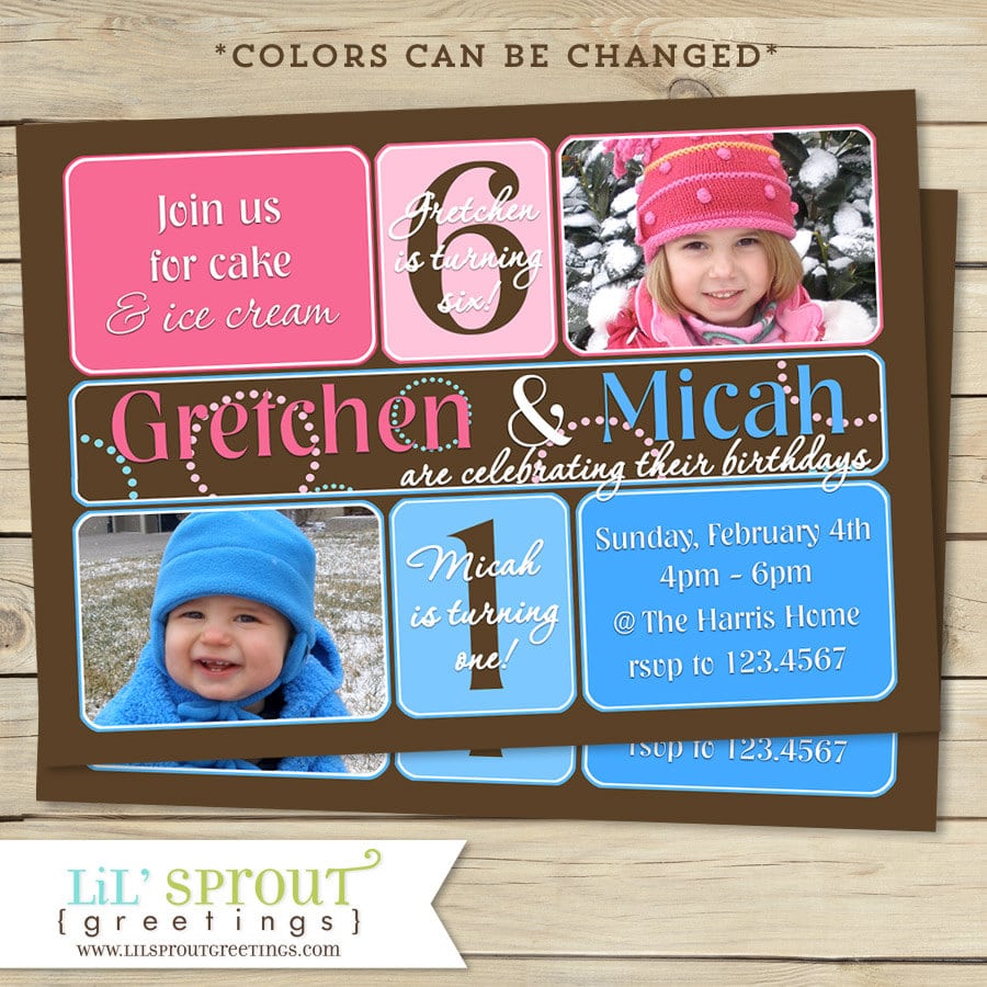 Boy And Girl Joint Birthday Invitation Boy And Girl Double