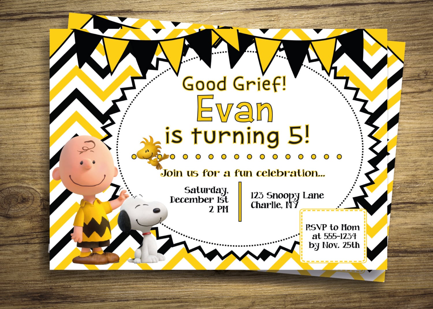 Charlie Brown & Snoopy Birthday Party Invitation Peanuts