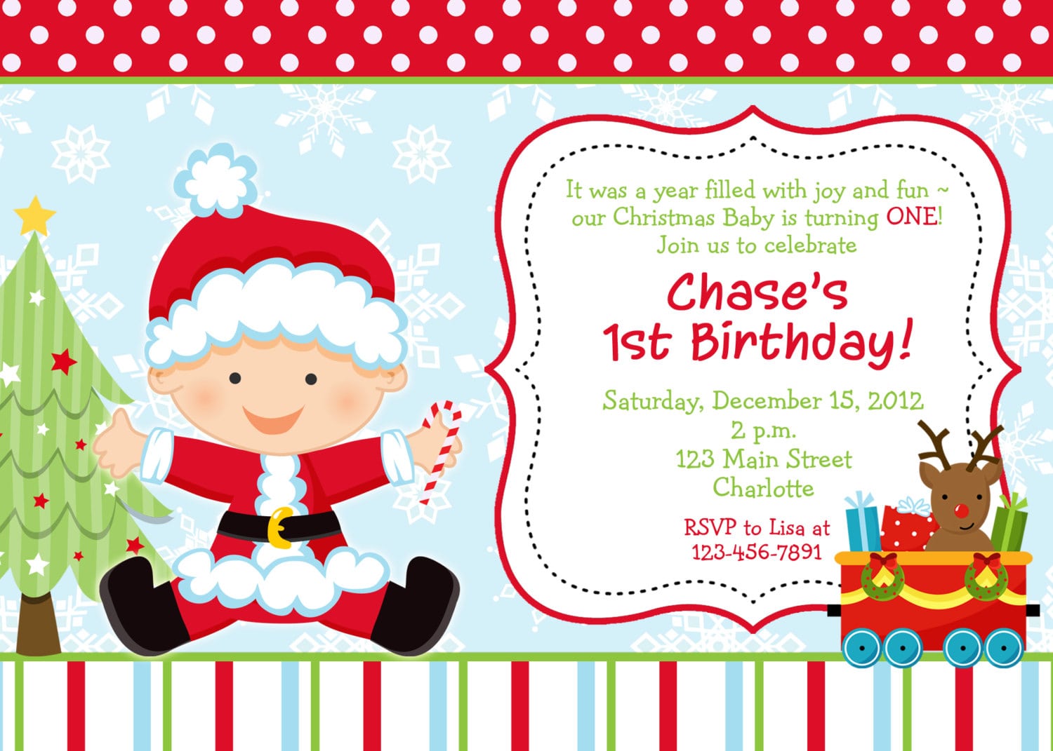 Christmas Themed Birthday Party Invitations