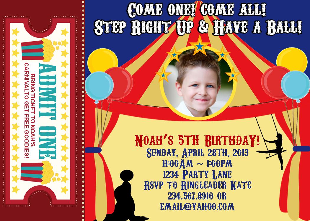 Circus Themed Birthday Party Invitations
