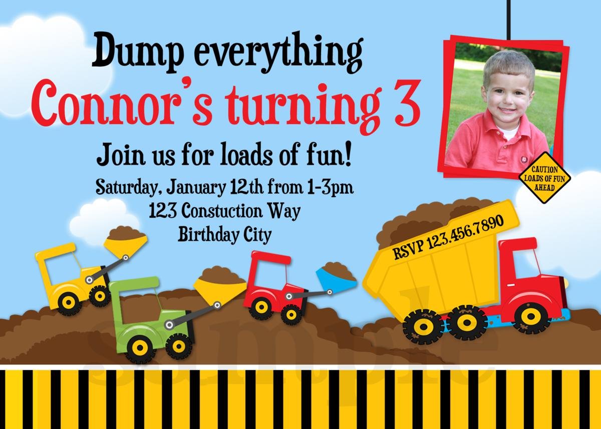Construction Birthday Invitations, Dump Truck Birthday Invitation
