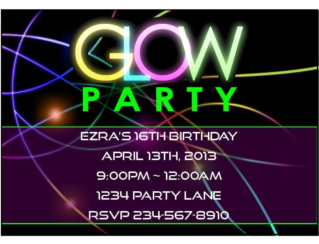 Create Easy Glow Party Invitations Free