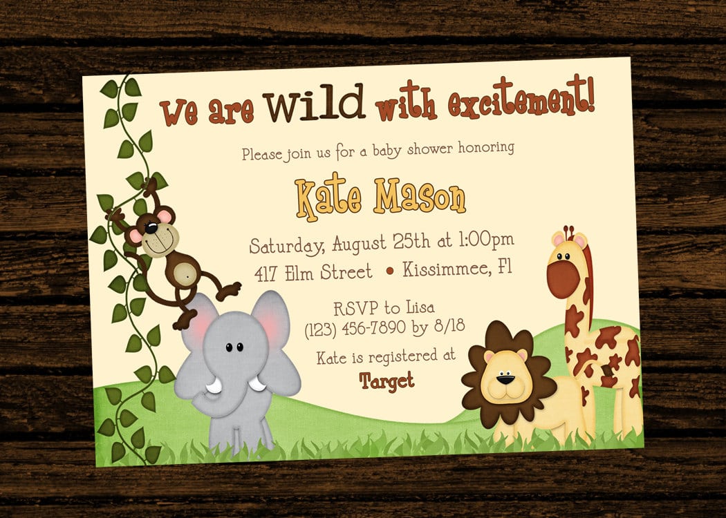 Custom Baby Shower Jungle Themed Birthday Party Invitations
