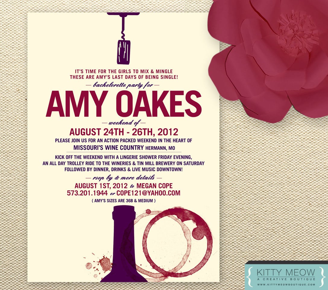 Diy Wine Stain Theme Bachelorette Party Invites