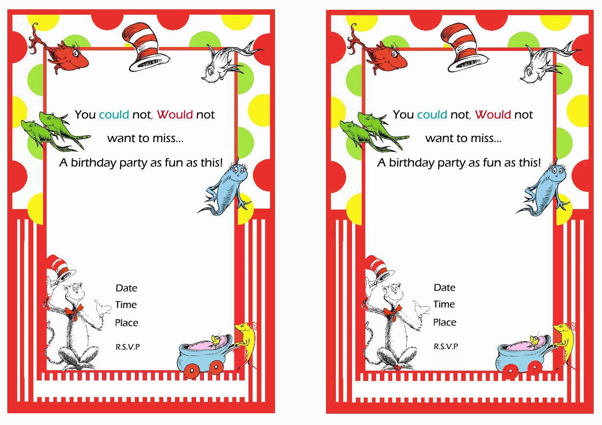 Dr  Seuss Free Printable Birthday Party Invitations