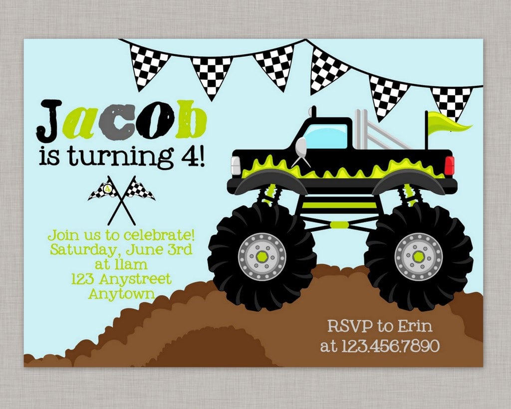 Free Printable Monster Truck Birthday Party Invitations
