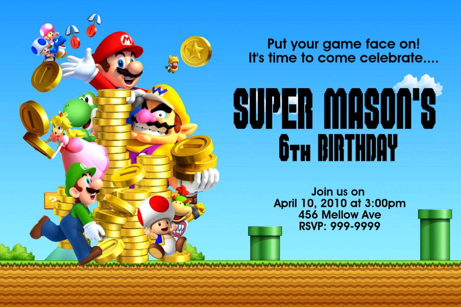 Free Template Super Mario Bros Birthday Invitations