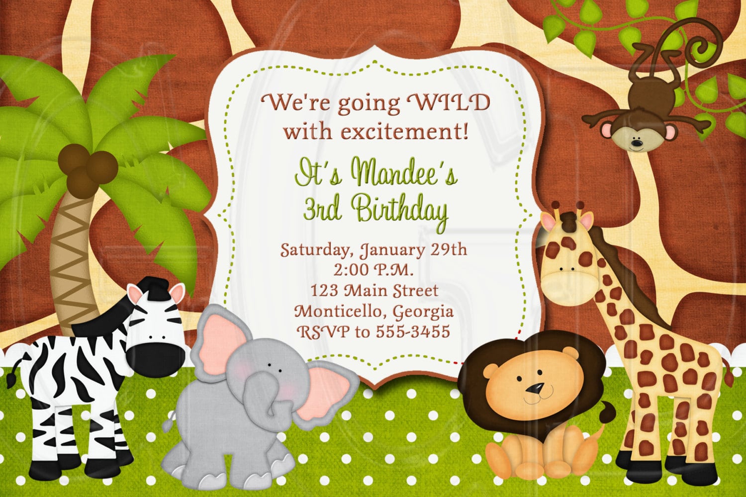 Jungle Zoo Safari Birthday Invitation Or Baby Shower