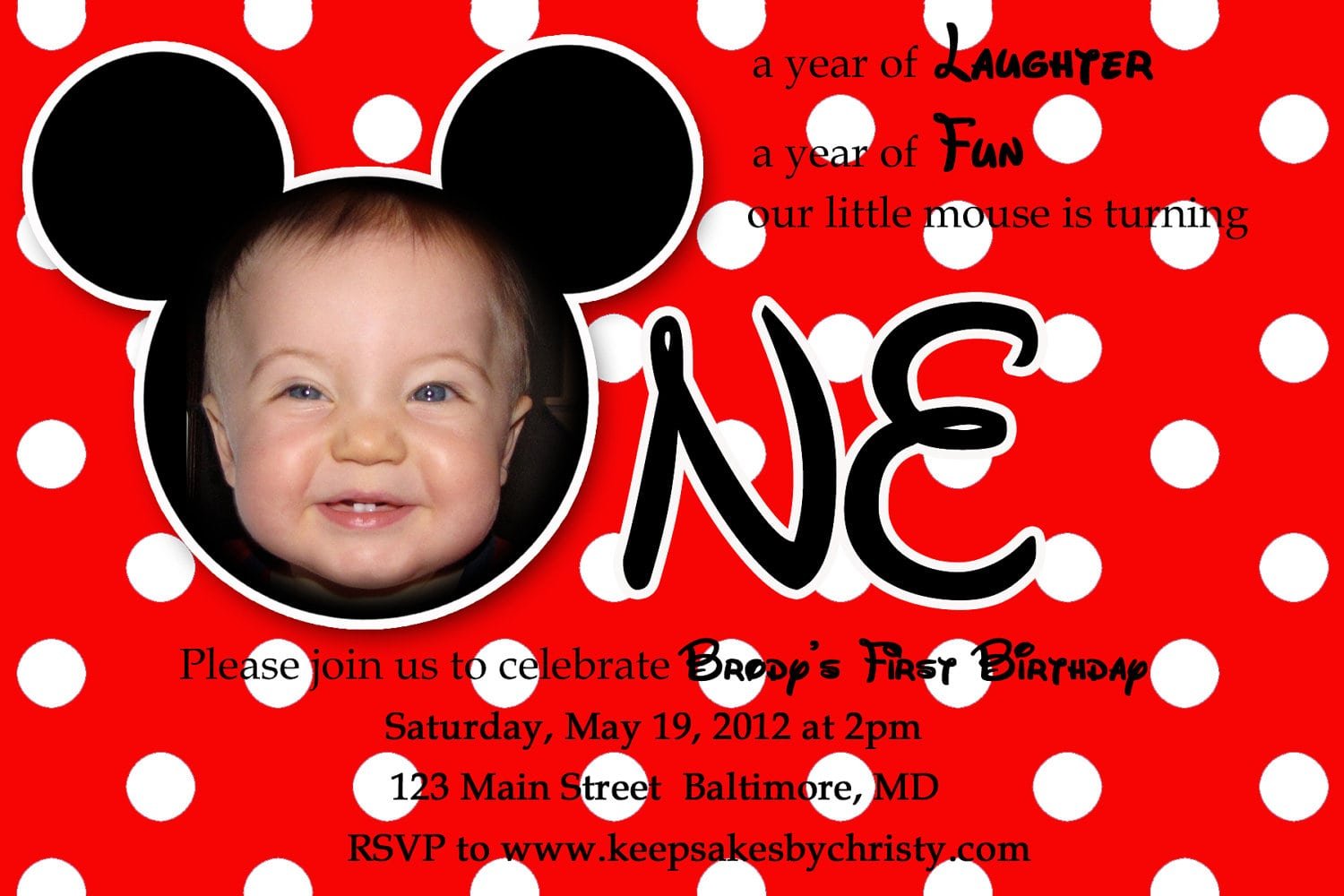 Mickey Mouse First Birthday Party Invitations