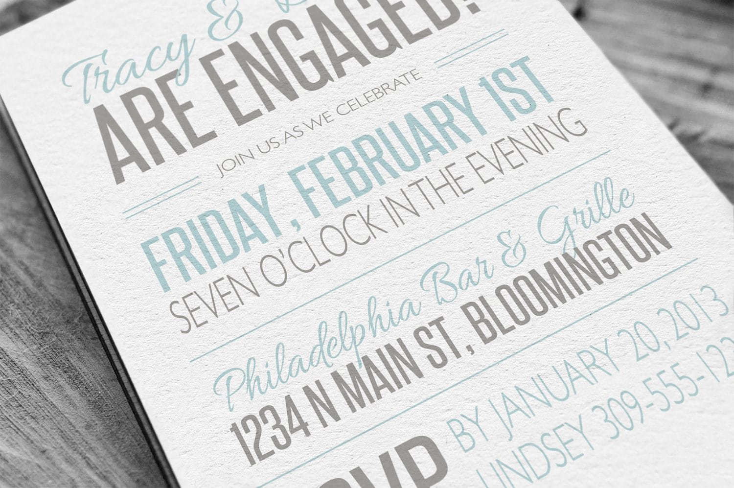 Modern Casual Engagement Party Invitation Card With Sea Green And