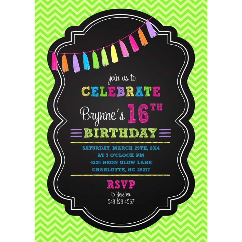Neon Party Invitations