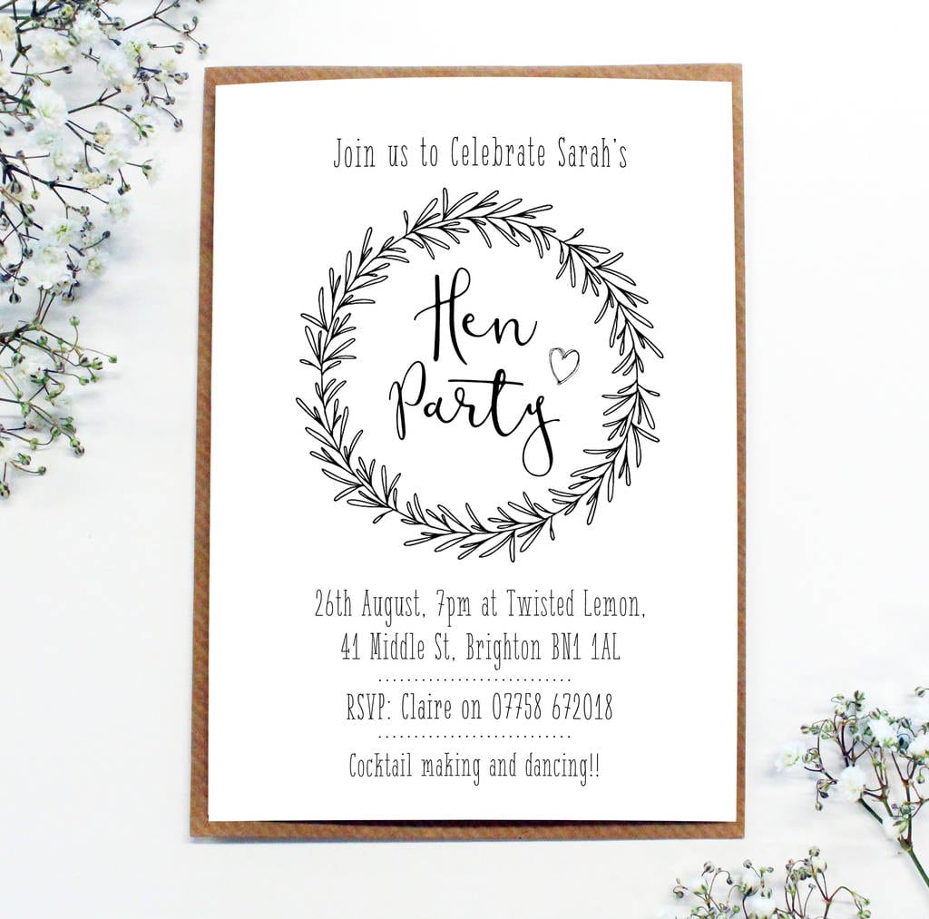 Personalised 'hen Party' Wreath Invitations By Precious Little
