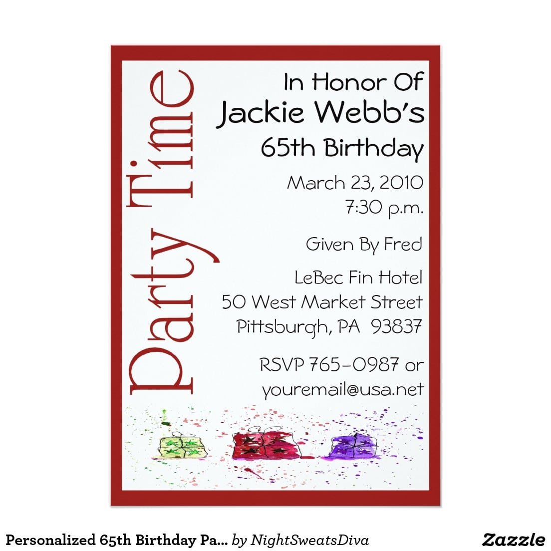 Personalized 65th Birthday Party Invitation