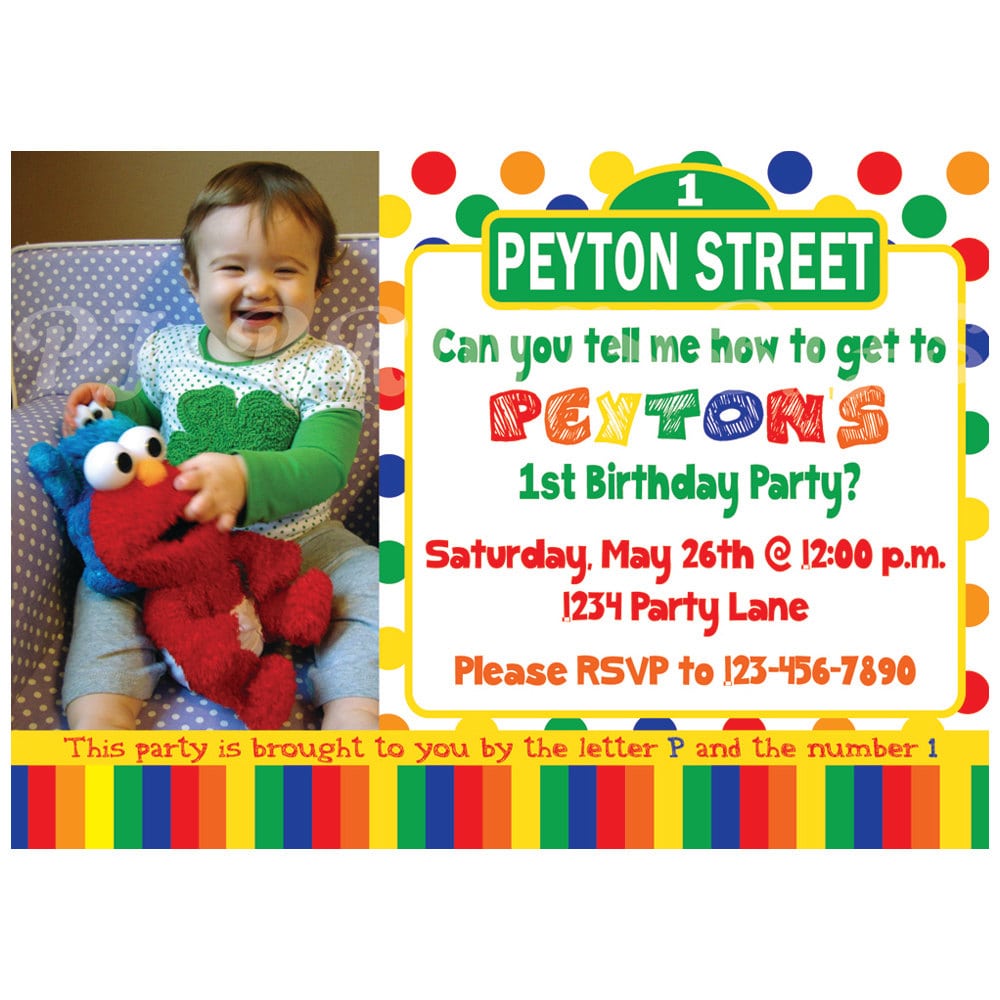 Sesame Street Birthday Invitation Primary Colors Custom
