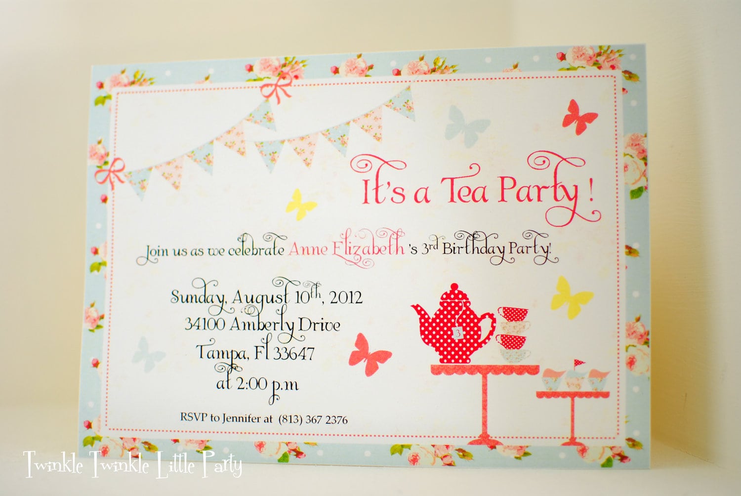 Shabby Chic Tea Party Invitation Or Birthday Tea Party Invitation