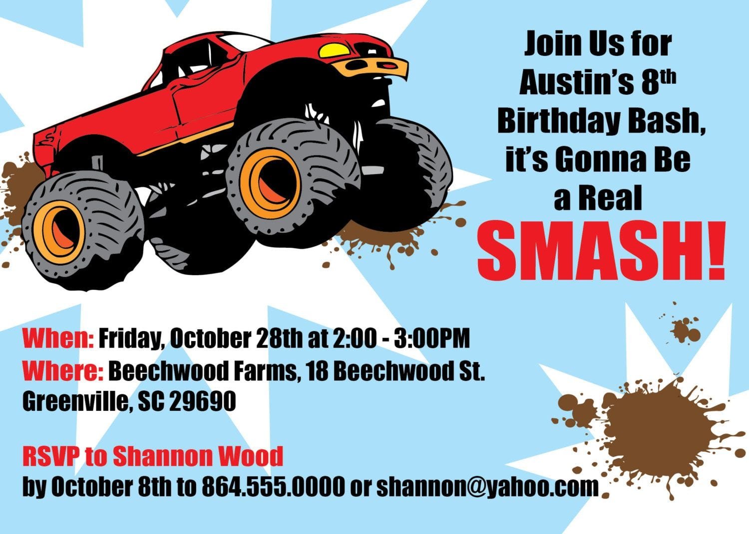 Smash Free Printable Monster Truck Birthday Invitations