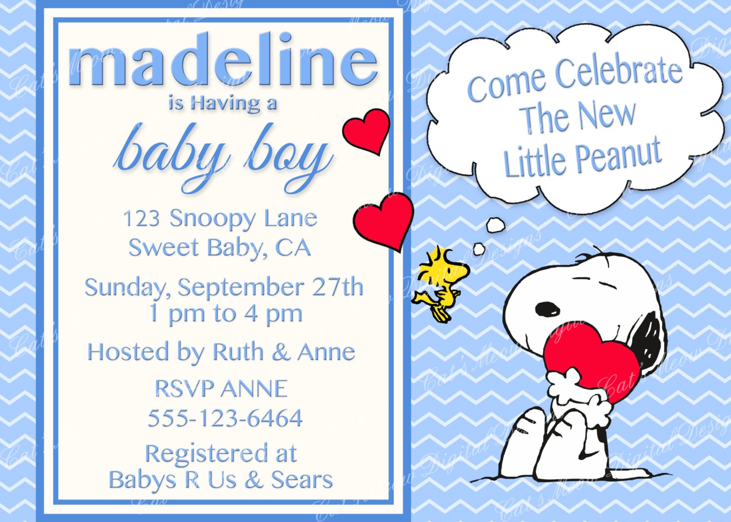 Snoopy Peanuts Baby Shower Invitation Digital Printable Baby