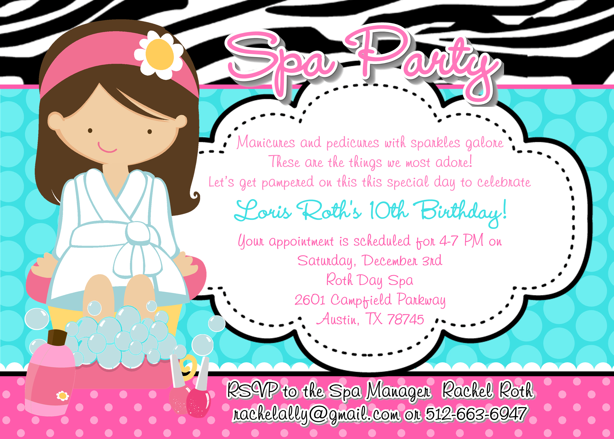 Spa Birthday Party Invitations