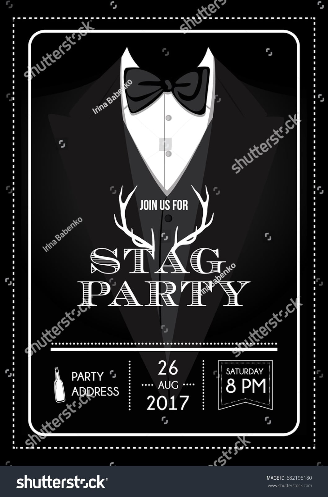 Stag Party Invitation Calligraphy Card Lettering Stock Vector