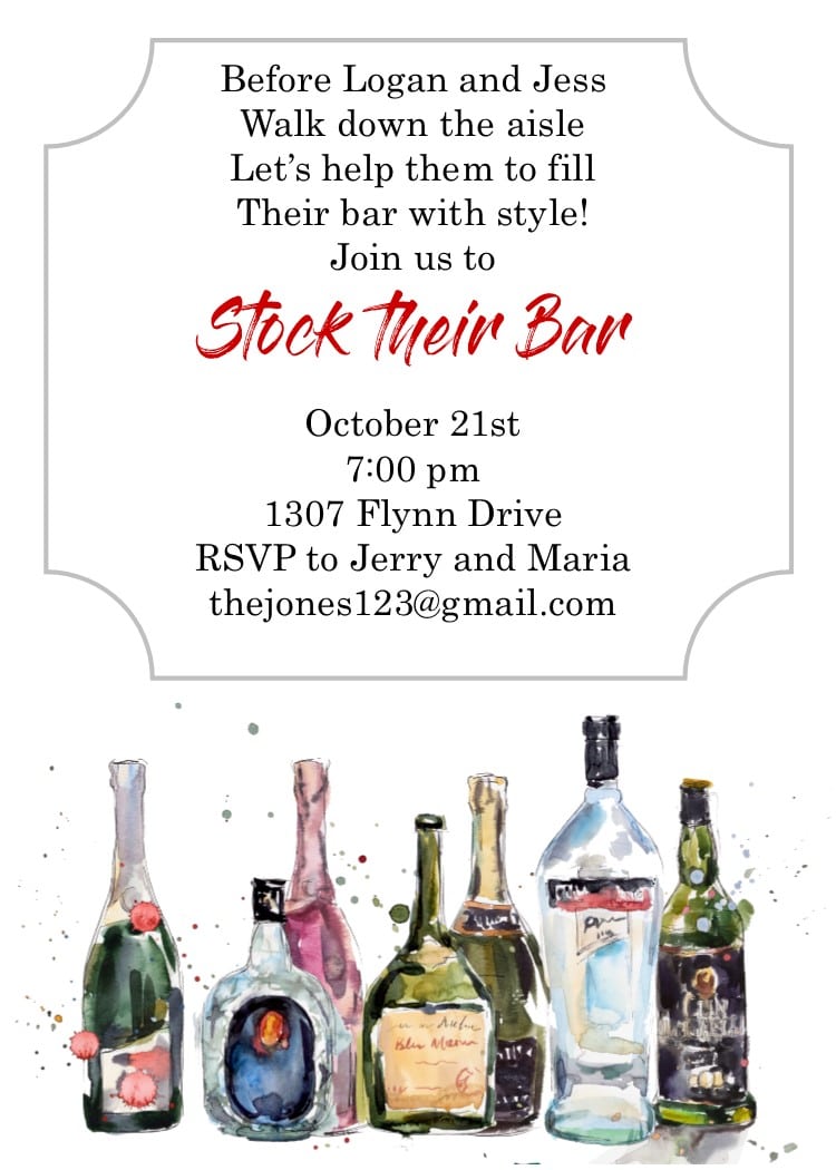 Stock The Bar Shower Party Invitations New Selections Winter 2018