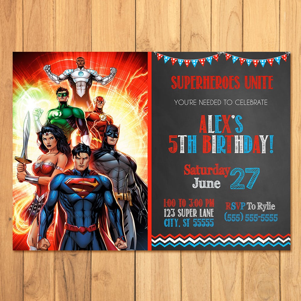 Superhero Invitation Chalkboard Superhero Justice League