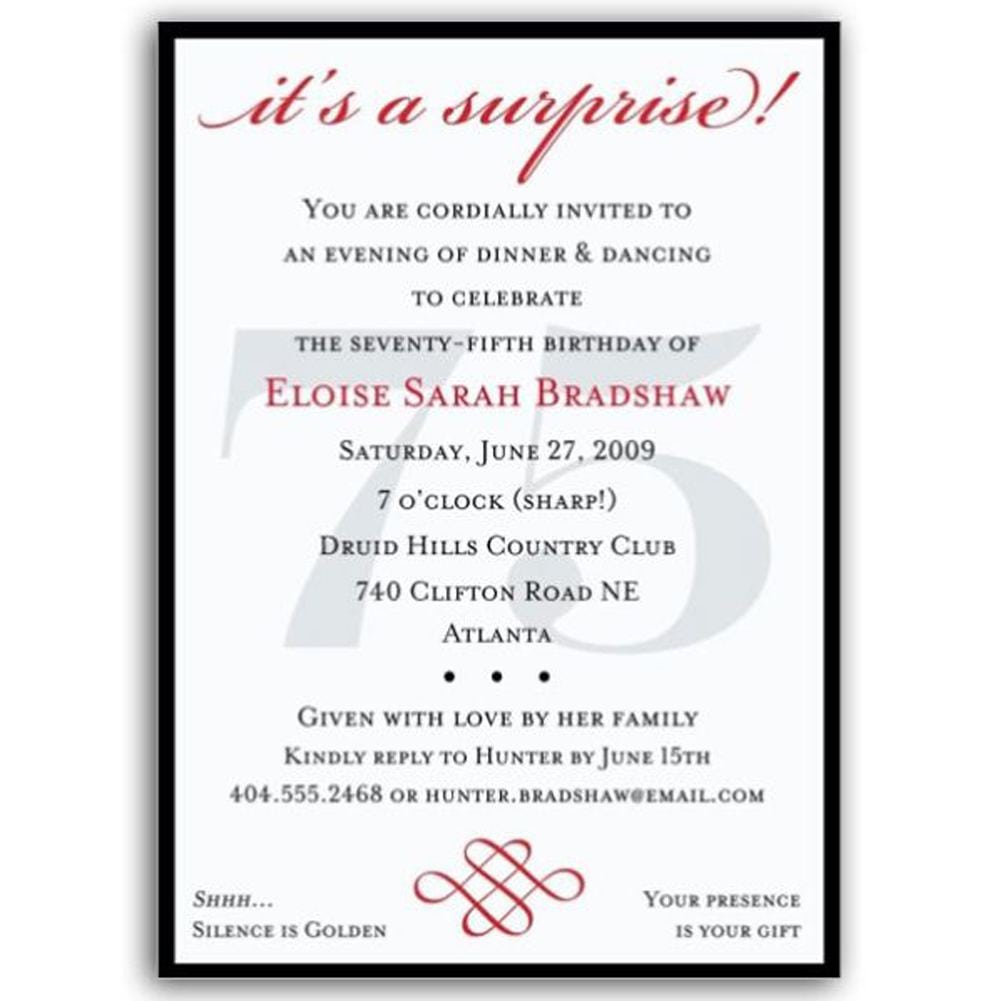 Surprise 75th Birthday Invitations Wording Templates
