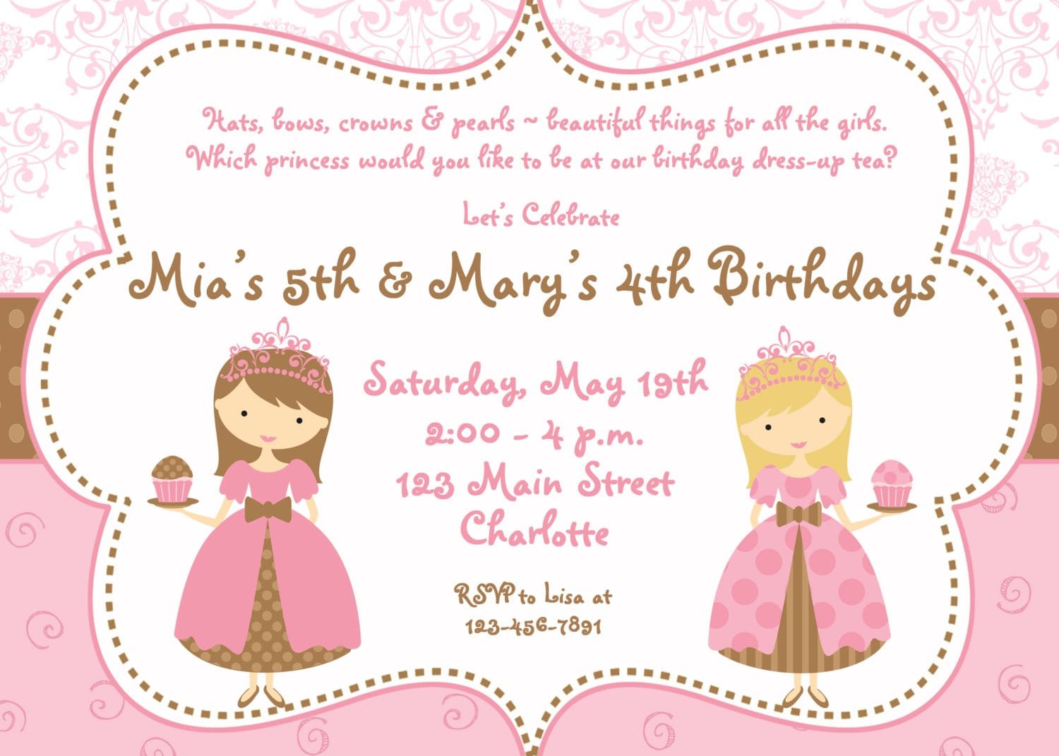 Two Princesses Tea Party Birthday Invitation, Via Etsy