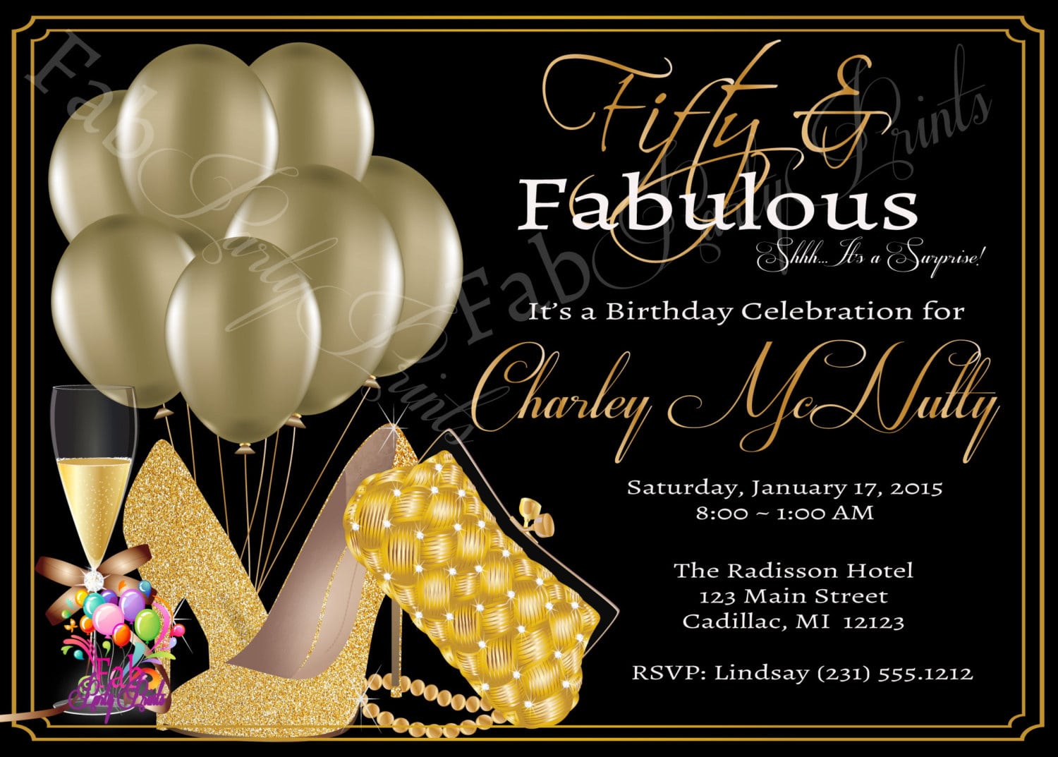 Women's 50th Birthday Invitation Adult 50th Birthday