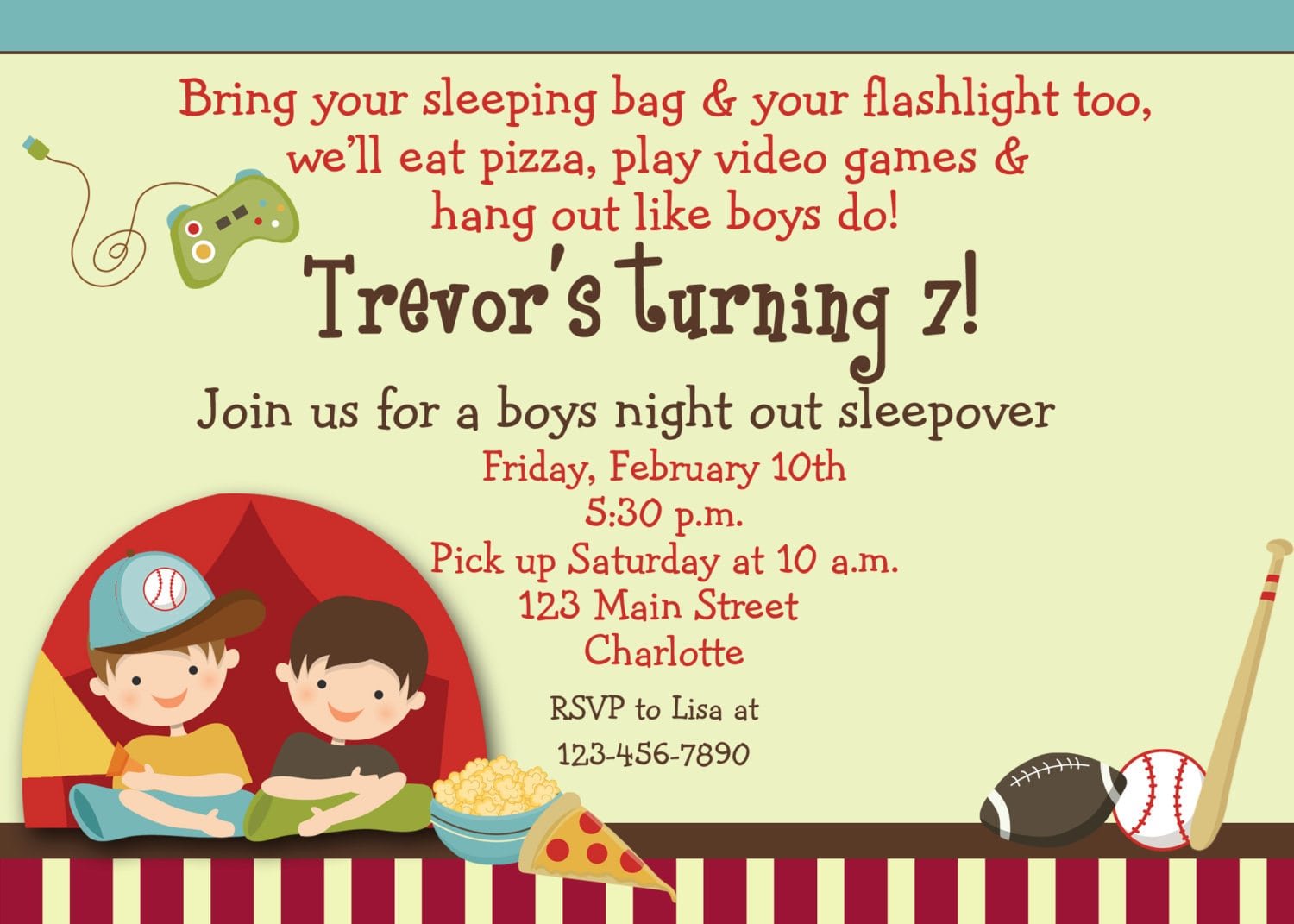 Boys Sleepover Birthday Party Invitation