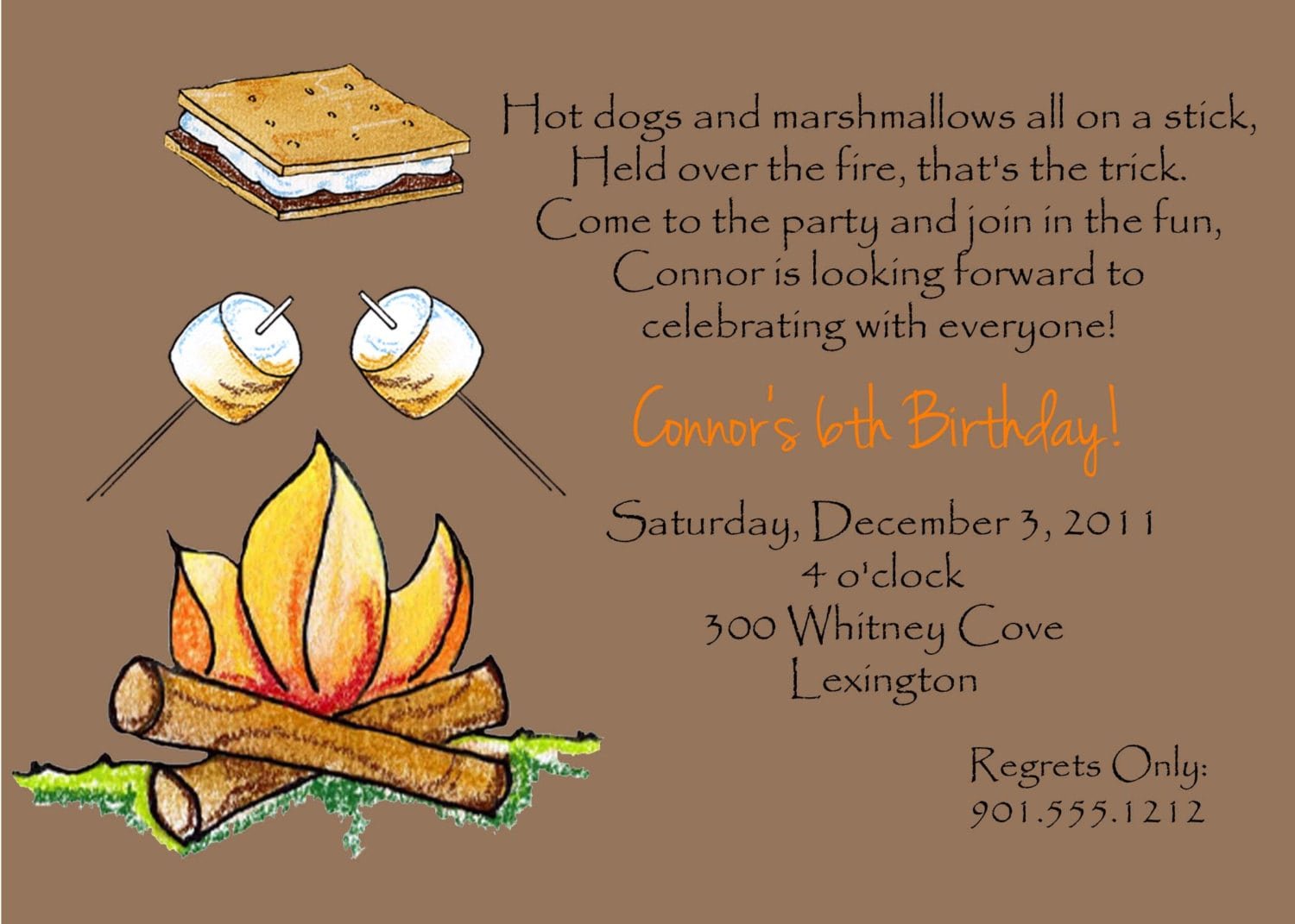 Campfire Smore Marshmallow Birthday Party Invitations Printable