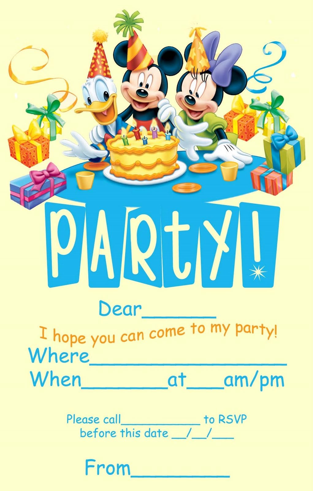 Disney Birthday Party Invitations